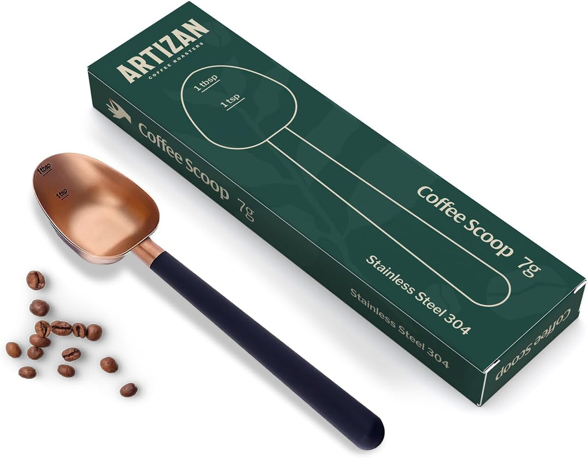Artizan Coffee 1 Tbsp Coffee Measuring Scoop, Rose Gold Stainless Steel Copper Scoop for Ground Coffee, Beans, Tea & More - 7g, 17 cm Long Handle