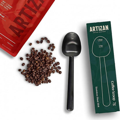 Artizan Coffee 1 Tbsp Coffee Measuring Scoop, Rose Gold Stainless Steel Copper Scoop for Ground Coffee, Beans, Tea & More - 7g, 17 cm Long Handle