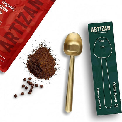 Artizan Coffee 1 Tbsp Coffee Measuring Scoop, Rose Gold Stainless Steel Copper Scoop for Ground Coffee, Beans, Tea & More - 7g, 17 cm Long Handle