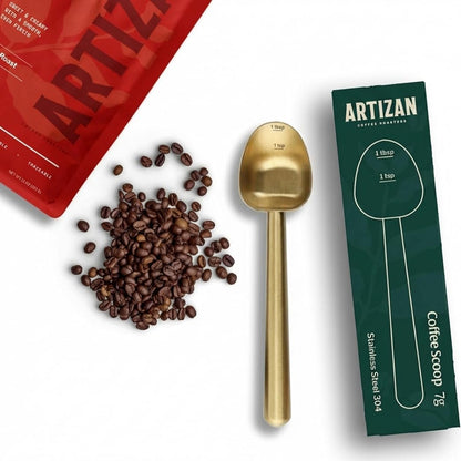 Artizan Coffee 1 Tbsp Coffee Measuring Scoop, Rose Gold Stainless Steel Copper Scoop for Ground Coffee, Beans, Tea & More - 7g, 17 cm Long Handle