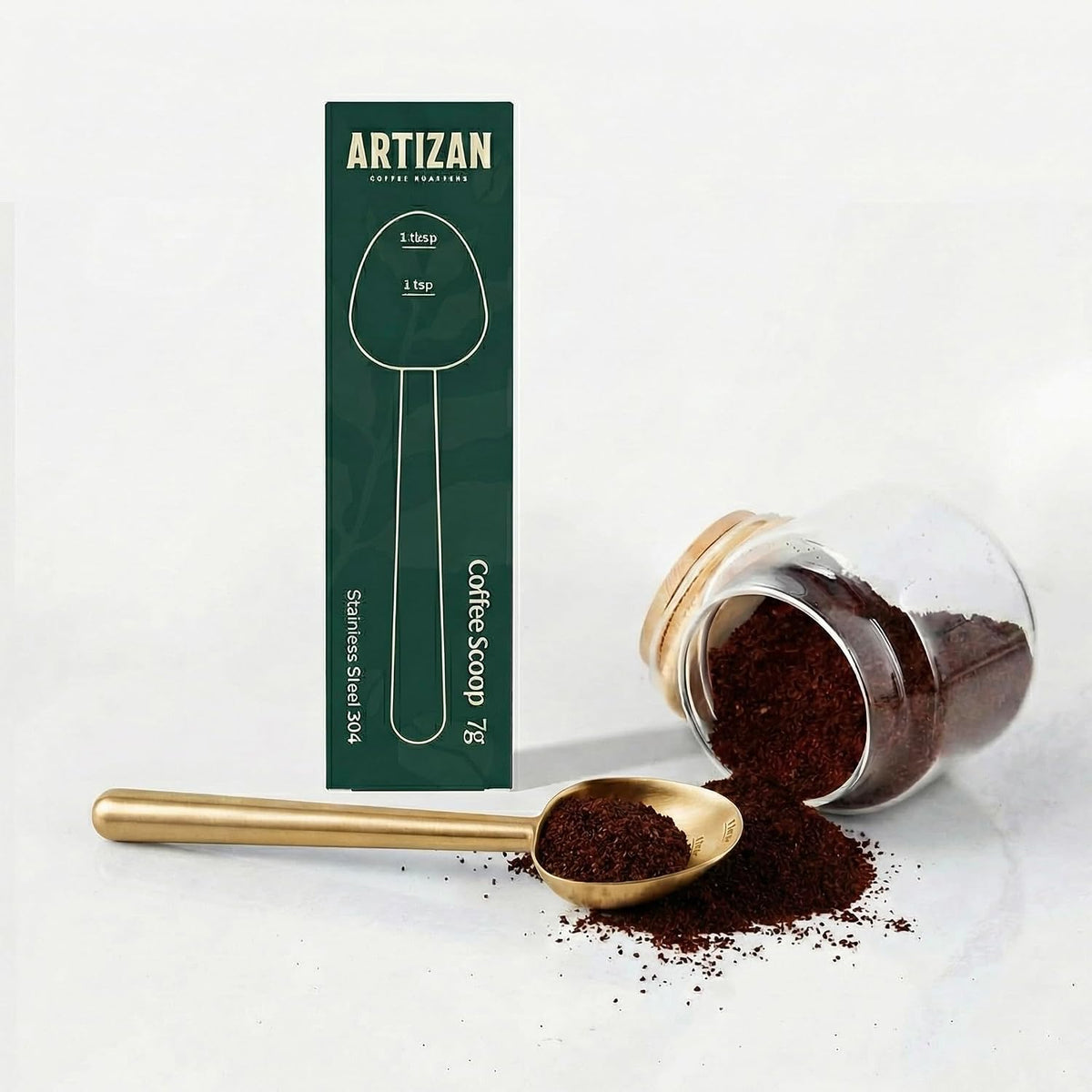 Artizan Coffee 1 Tbsp Coffee Measuring Scoop, Rose Gold Stainless Steel Copper Scoop for Ground Coffee, Beans, Tea & More - 7g, 17 cm Long Handle