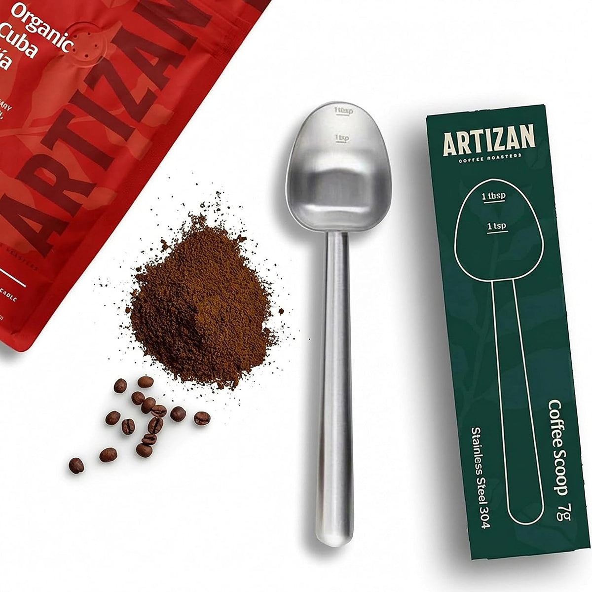 Artizan Coffee 1 Tbsp Coffee Measuring Scoop, Rose Gold Stainless Steel Copper Scoop for Ground Coffee, Beans, Tea & More - 7g, 17 cm Long Handle