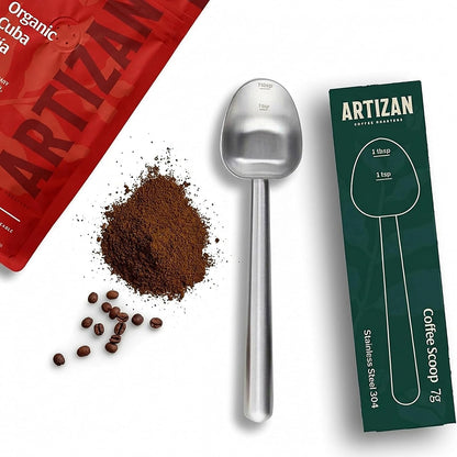 Artizan Coffee 1 Tbsp Coffee Measuring Scoop, Rose Gold Stainless Steel Copper Scoop for Ground Coffee, Beans, Tea & More - 7g, 17 cm Long Handle