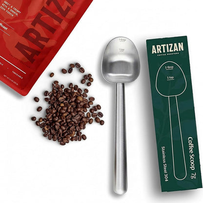 Artizan Coffee 1 Tbsp Coffee Measuring Scoop, Rose Gold Stainless Steel Copper Scoop for Ground Coffee, Beans, Tea & More - 7g, 17 cm Long Handle
