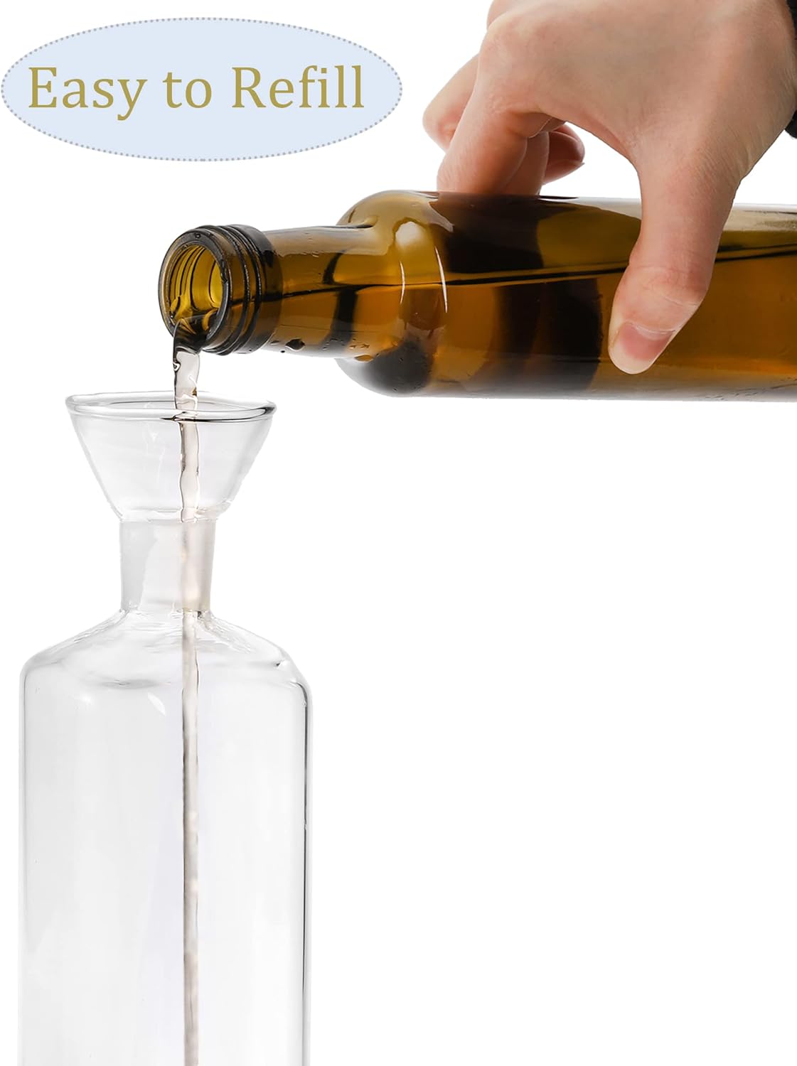 2 Pack Olive Oil Bottle - 17 Oz Glass Oil Dispenser Vinegar Cruet - Oil Carafe Decanter with Spout for Kitchen, BBQ, Cooking, Syrup