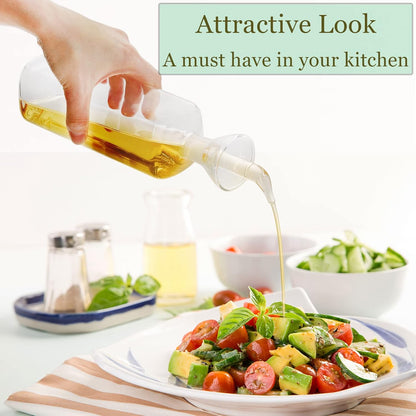 2 Pack Olive Oil Bottle - 17 Oz Glass Oil Dispenser Vinegar Cruet - Oil Carafe Decanter with Spout for Kitchen, BBQ, Cooking, Syrup