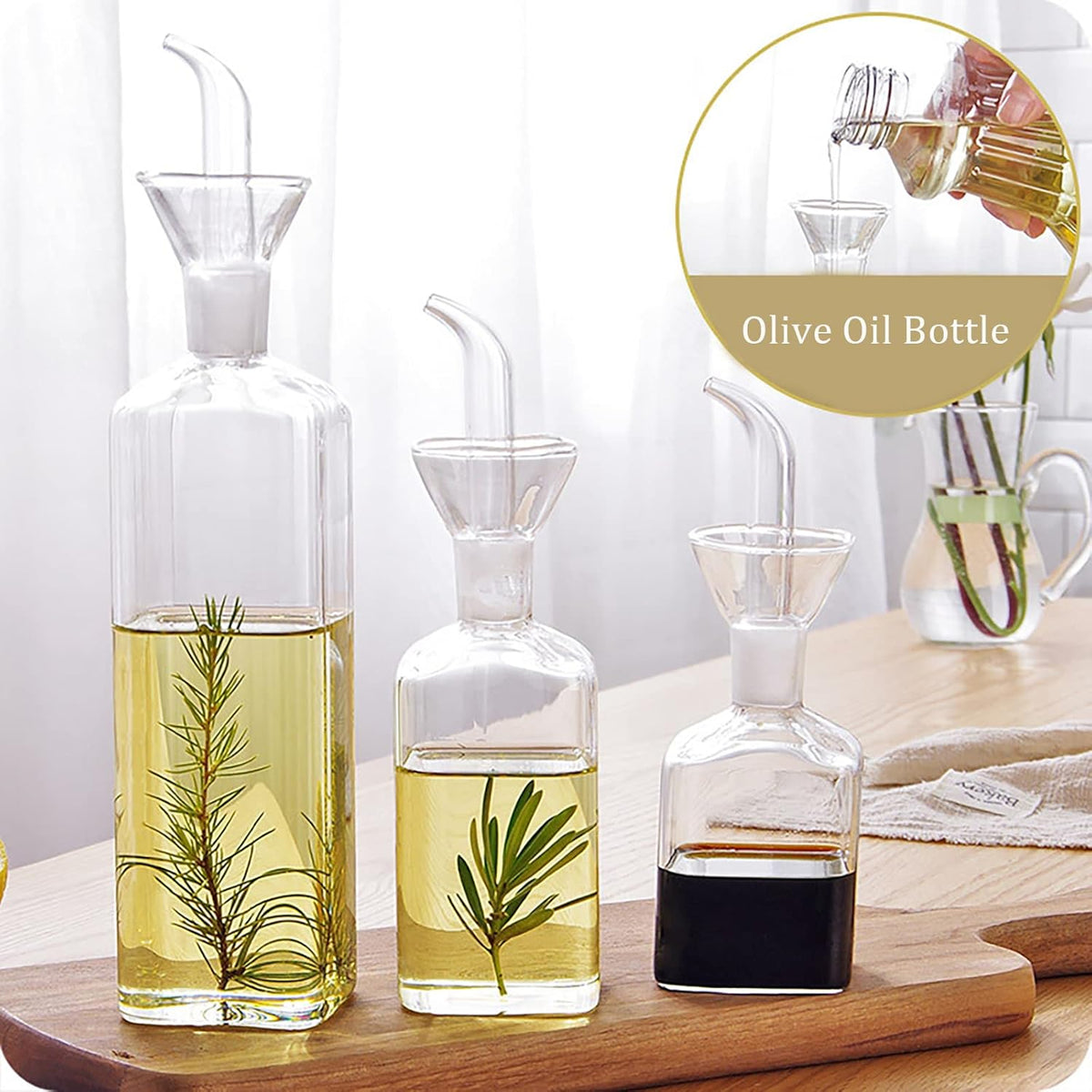 2 Pack Olive Oil Bottle - 17 Oz Glass Oil Dispenser Vinegar Cruet - Oil Carafe Decanter with Spout for Kitchen, BBQ, Cooking, Syrup