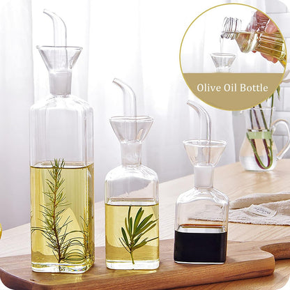2 Pack Olive Oil Bottle - 17 Oz Glass Oil Dispenser Vinegar Cruet - Oil Carafe Decanter with Spout for Kitchen, BBQ, Cooking, Syrup