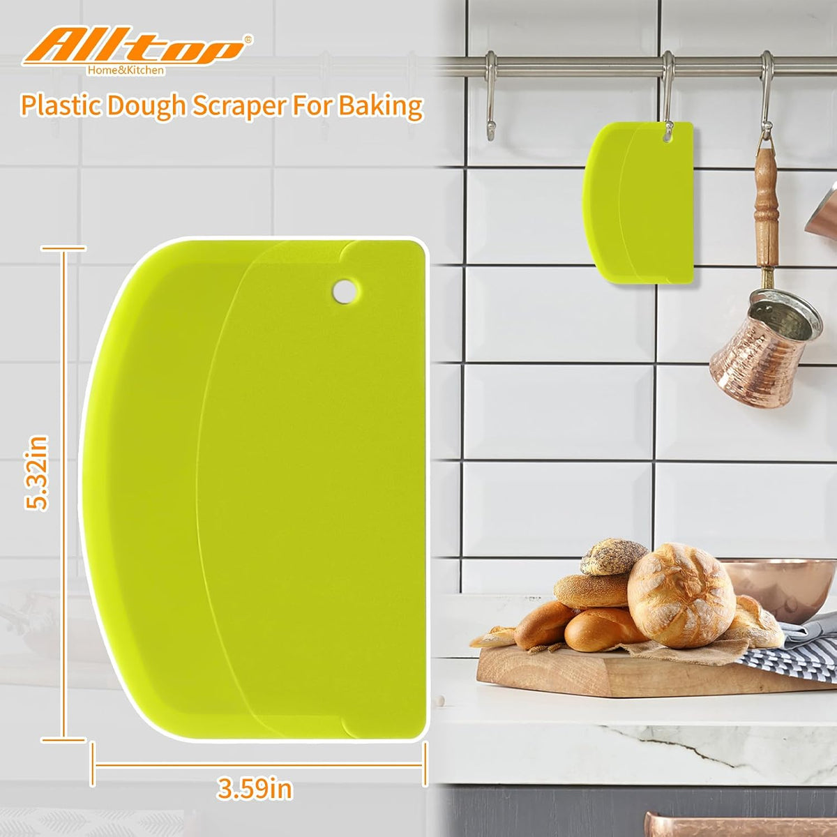 Hard Bench Scraper – Premium Quality Bread Tools for Homemade Baking,Dough Cutter with Versatile Usage - Vibrant and Ergonomic Plastic Bowl Scrapers for Your Kitchen