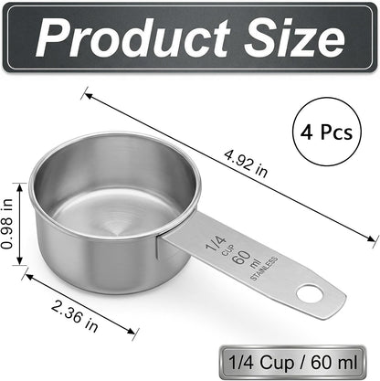 1/4 Cup Stainless Steel Measuring Cup, 60 ml Cooking Measure Scoop, 2 oz Measure Cup Tablespoon with Handle for Dry and Wet Food, 60 cc Metal Coffee Scoop for Cooking Drinking Baking（）