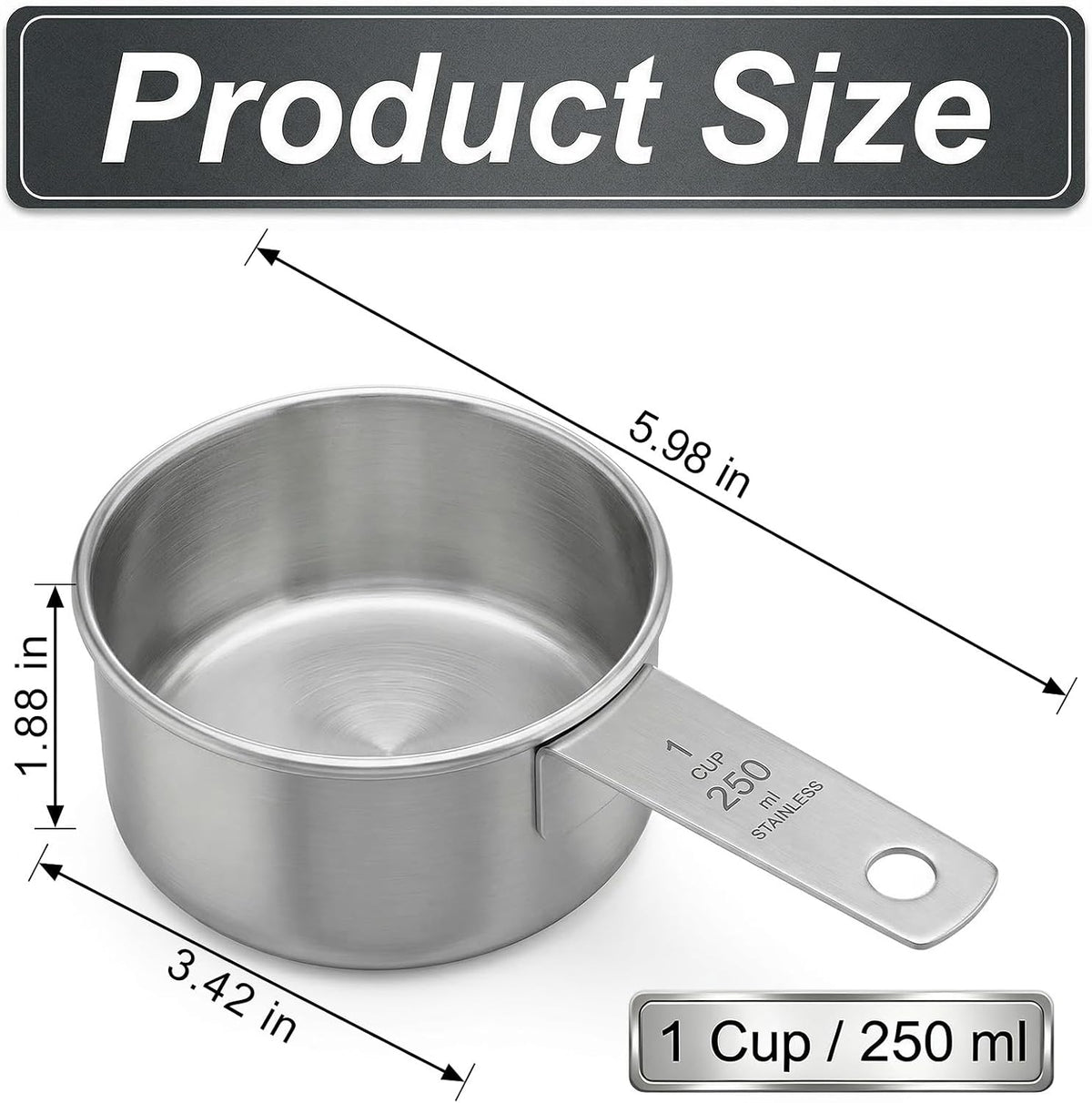 1/4 Cup Stainless Steel Measuring Cup, 60 ml Cooking Measure Scoop, 2 oz Measure Cup Tablespoon with Handle for Dry and Wet Food, 60 cc Metal Coffee Scoop for Cooking Drinking Baking（）