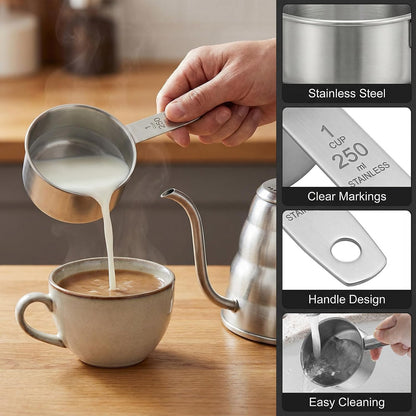 1/4 Cup Stainless Steel Measuring Cup, 60 ml Cooking Measure Scoop, 2 oz Measure Cup Tablespoon with Handle for Dry and Wet Food, 60 cc Metal Coffee Scoop for Cooking Drinking Baking（）