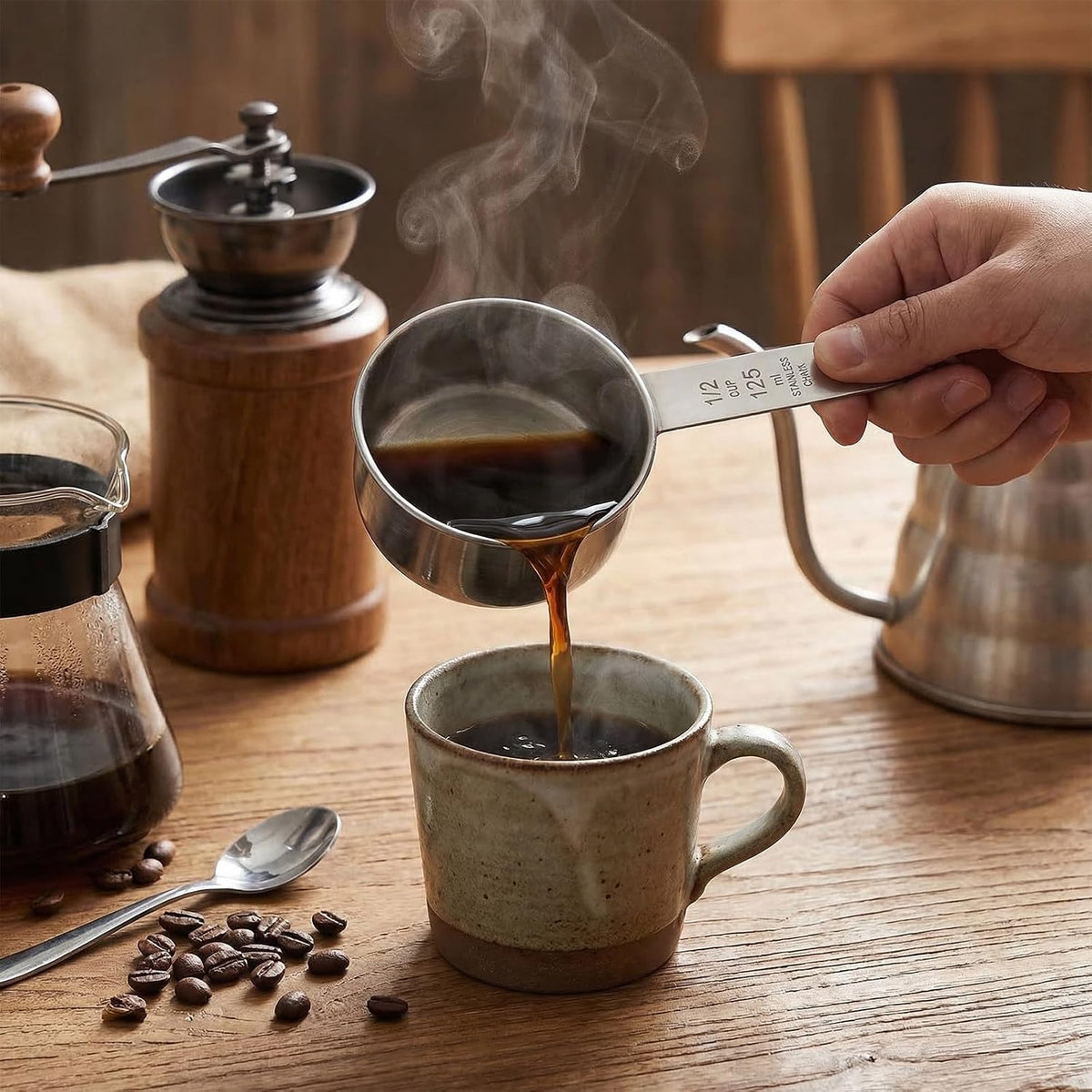 1/4 Cup Stainless Steel Measuring Cup, 60 ml Cooking Measure Scoop, 2 oz Measure Cup Tablespoon with Handle for Dry and Wet Food, 60 cc Metal Coffee Scoop for Cooking Drinking Baking（）