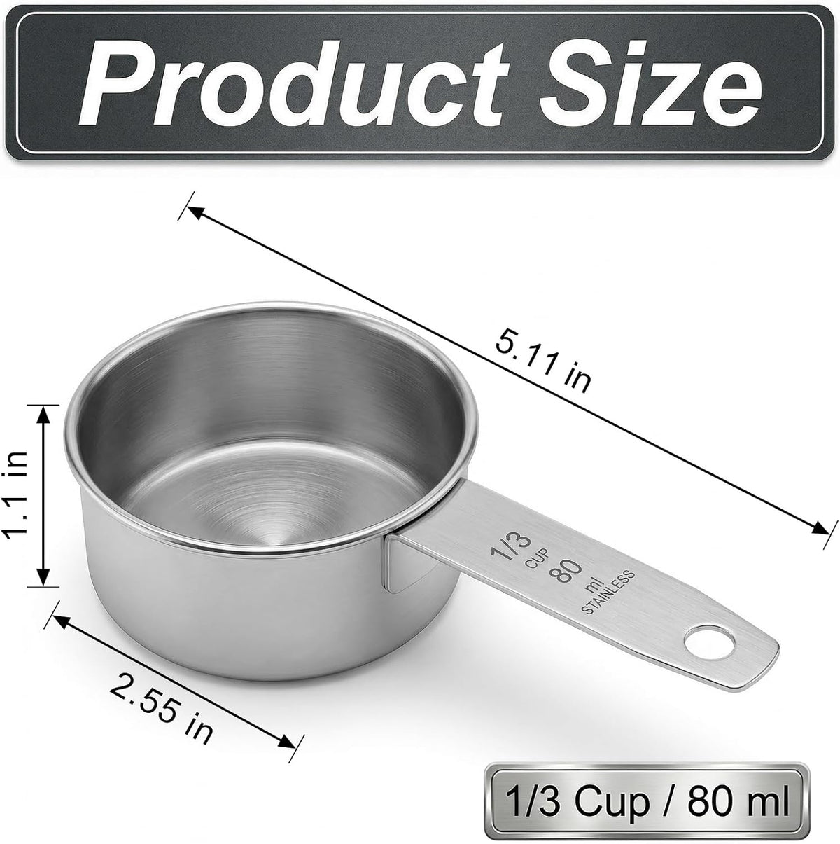 1/4 Cup Stainless Steel Measuring Cup, 60 ml Cooking Measure Scoop, 2 oz Measure Cup Tablespoon with Handle for Dry and Wet Food, 60 cc Metal Coffee Scoop for Cooking Drinking Baking（）