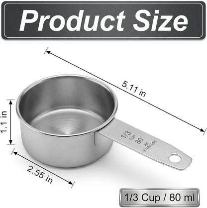 1/4 Cup Stainless Steel Measuring Cup, 60 ml Cooking Measure Scoop, 2 oz Measure Cup Tablespoon with Handle for Dry and Wet Food, 60 cc Metal Coffee Scoop for Cooking Drinking Baking（）