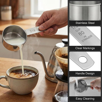 1/4 Cup Stainless Steel Measuring Cup, 60 ml Cooking Measure Scoop, 2 oz Measure Cup Tablespoon with Handle for Dry and Wet Food, 60 cc Metal Coffee Scoop for Cooking Drinking Baking（）