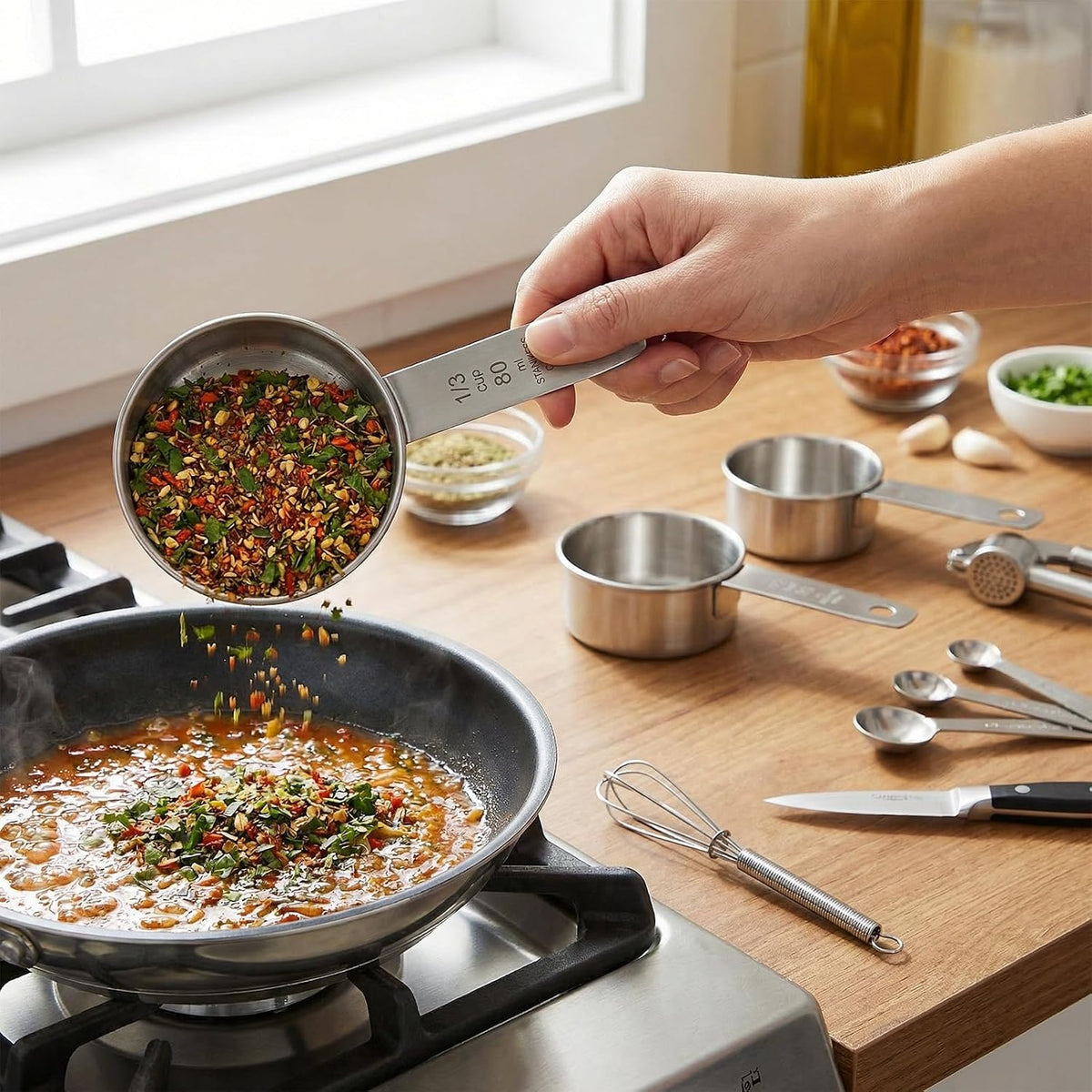 1/4 Cup Stainless Steel Measuring Cup, 60 ml Cooking Measure Scoop, 2 oz Measure Cup Tablespoon with Handle for Dry and Wet Food, 60 cc Metal Coffee Scoop for Cooking Drinking Baking（）