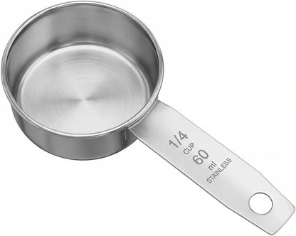 1/4 Cup Stainless Steel Measuring Cup, 60 ml Cooking Measure Scoop, 2 oz Measure Cup Tablespoon with Handle for Dry and Wet Food, 60 cc Metal Coffee Scoop for Cooking Drinking Baking（）