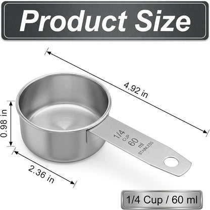 1/4 Cup Stainless Steel Measuring Cup, 60 ml Cooking Measure Scoop, 2 oz Measure Cup Tablespoon with Handle for Dry and Wet Food, 60 cc Metal Coffee Scoop for Cooking Drinking Baking（）