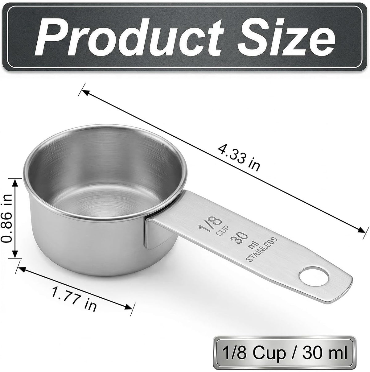 1/4 Cup Stainless Steel Measuring Cup, 60 ml Cooking Measure Scoop, 2 oz Measure Cup Tablespoon with Handle for Dry and Wet Food, 60 cc Metal Coffee Scoop for Cooking Drinking Baking（）