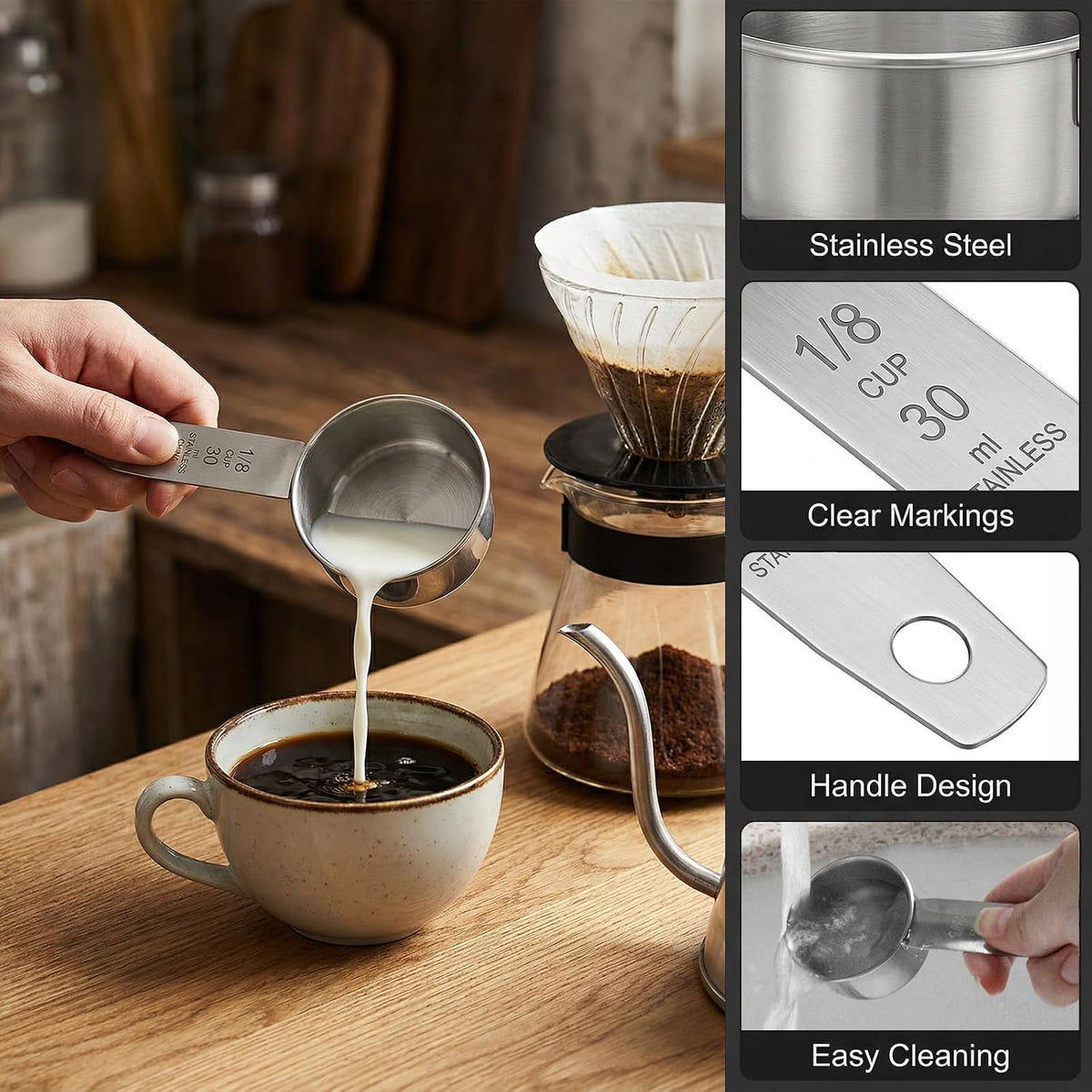 1/4 Cup Stainless Steel Measuring Cup, 60 ml Cooking Measure Scoop, 2 oz Measure Cup Tablespoon with Handle for Dry and Wet Food, 60 cc Metal Coffee Scoop for Cooking Drinking Baking（）