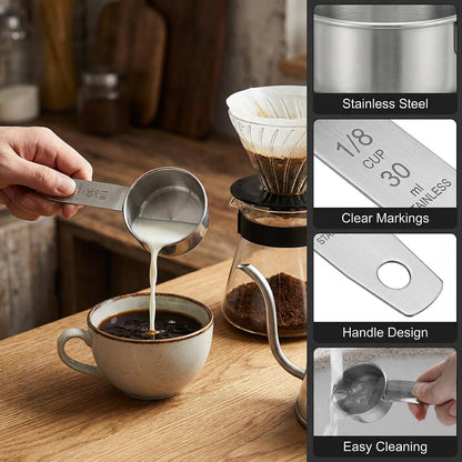 1/4 Cup Stainless Steel Measuring Cup, 60 ml Cooking Measure Scoop, 2 oz Measure Cup Tablespoon with Handle for Dry and Wet Food, 60 cc Metal Coffee Scoop for Cooking Drinking Baking（）