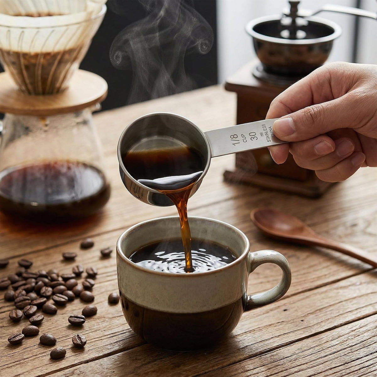 1/4 Cup Stainless Steel Measuring Cup, 60 ml Cooking Measure Scoop, 2 oz Measure Cup Tablespoon with Handle for Dry and Wet Food, 60 cc Metal Coffee Scoop for Cooking Drinking Baking（）