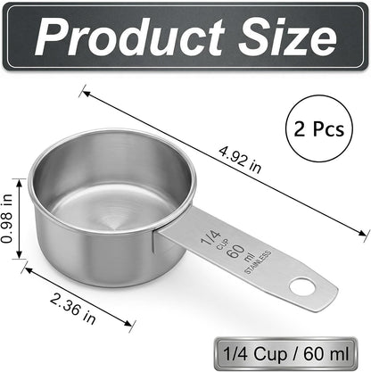 1/4 Cup Stainless Steel Measuring Cup, 60 ml Cooking Measure Scoop, 2 oz Measure Cup Tablespoon with Handle for Dry and Wet Food, 60 cc Metal Coffee Scoop for Cooking Drinking Baking（）