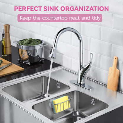 Sponge Holder for Kitchen Sink Caddy with 2 Suction Cups, Efficient Sponge Caddy for Kitchen Storage, Rustproof, Highly Adhesive Silver