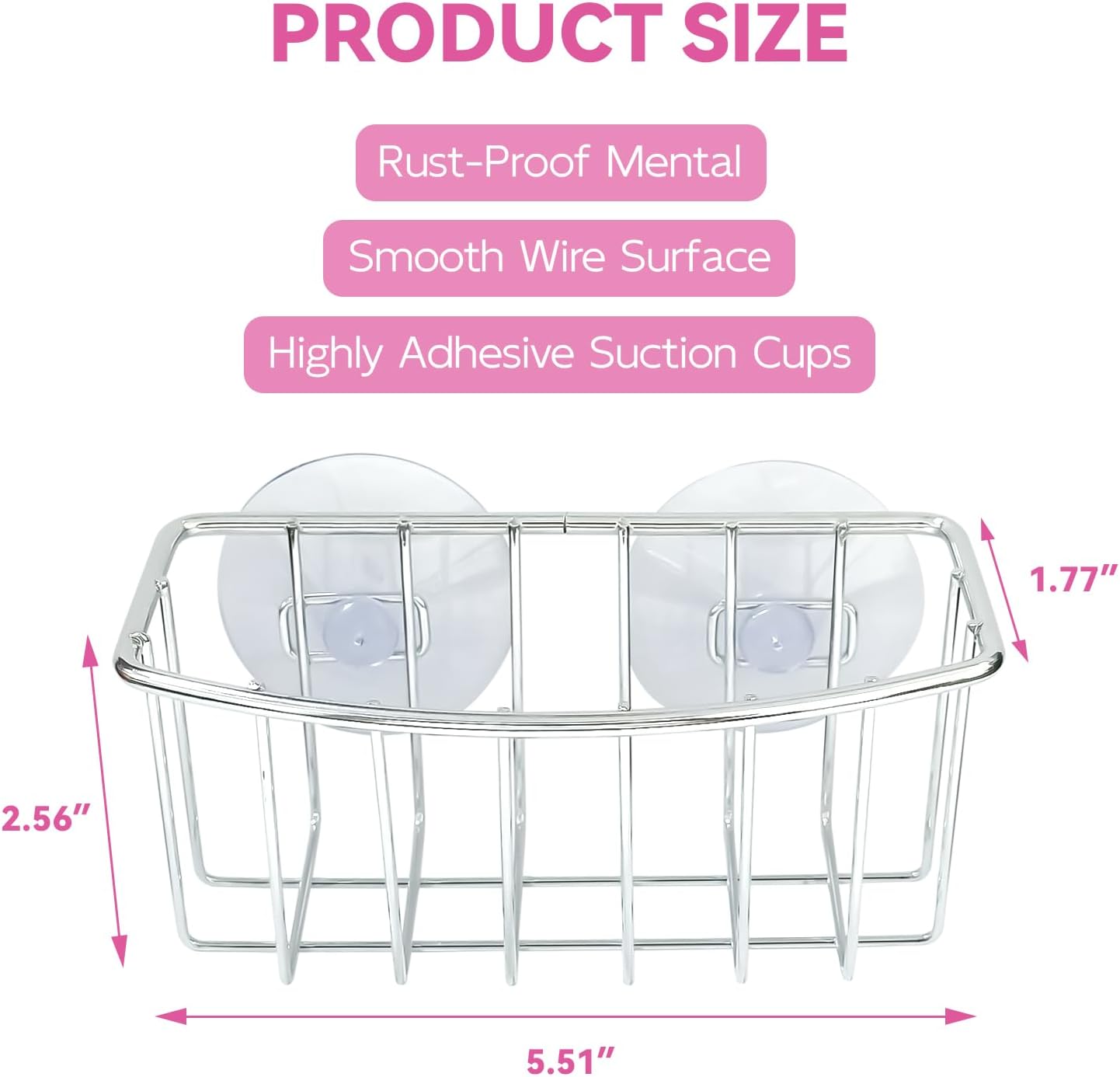 Sponge Holder for Kitchen Sink Caddy with 2 Suction Cups, Efficient Sponge Caddy for Kitchen Storage, Rustproof, Highly Adhesive Silver