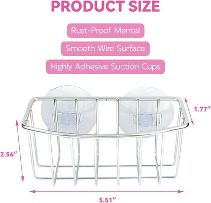 Sponge Holder for Kitchen Sink Caddy with 2 Suction Cups, Efficient Sponge Caddy for Kitchen Storage, Rustproof, Highly Adhesive Silver