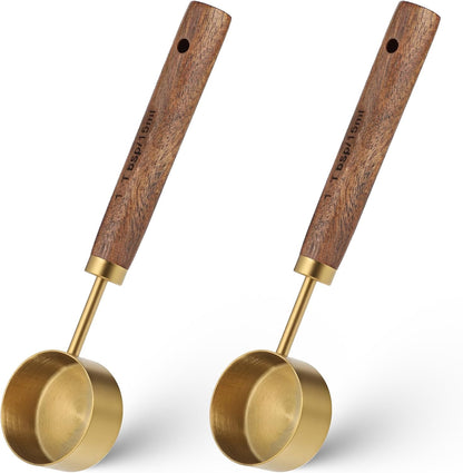 2 Pcs 15 ML Tablespoon Coffee Scoop, Stainless Steel Wood Teaspoon Scoop, Wood Long Handle Coffee-Bean Scoops, Measuring Scoops for Coffee, Tea, Spices (15ML, 5.8 Inch)