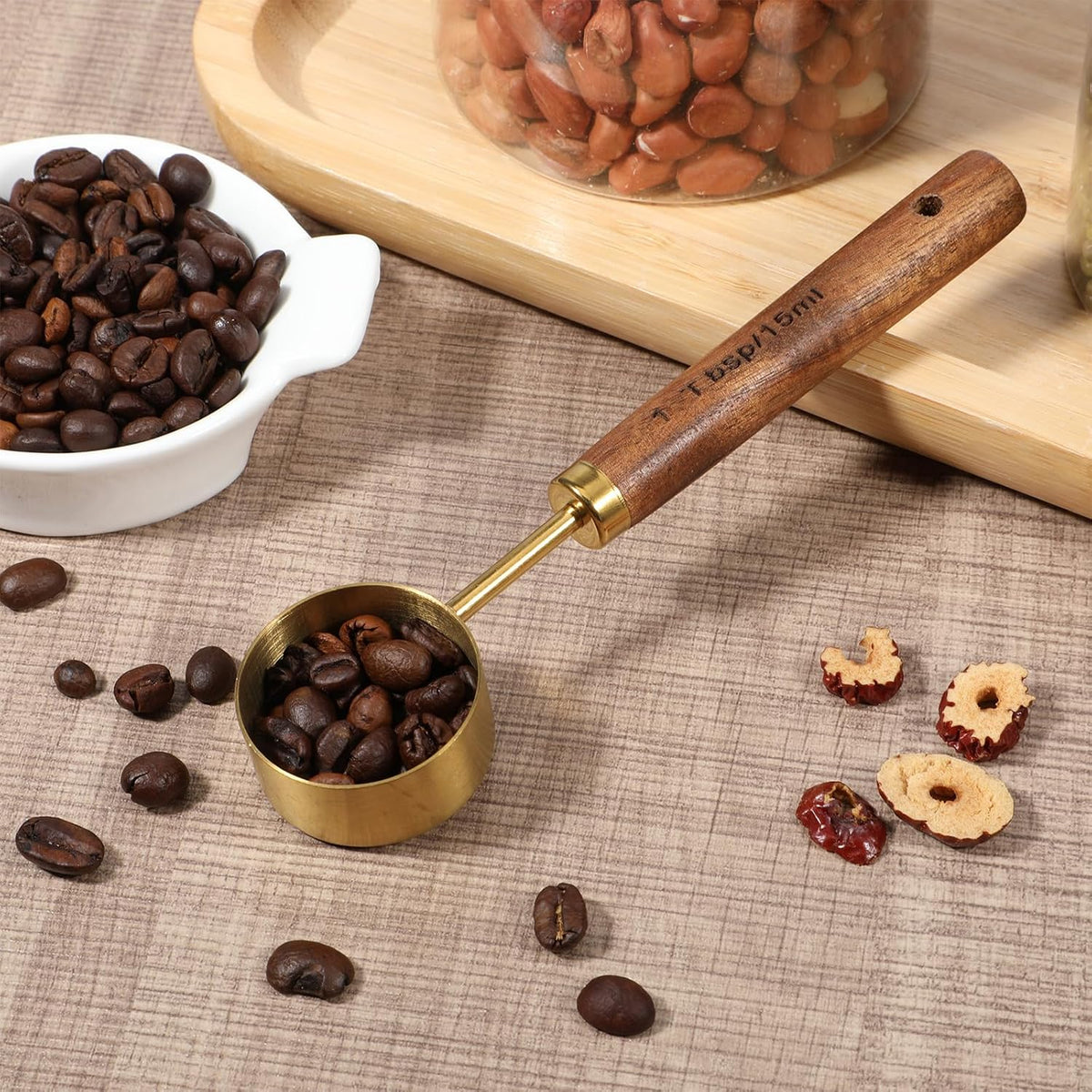 2 Pcs 15 ML Tablespoon Coffee Scoop, Stainless Steel Wood Teaspoon Scoop, Wood Long Handle Coffee-Bean Scoops, Measuring Scoops for Coffee, Tea, Spices (15ML, 5.8 Inch)