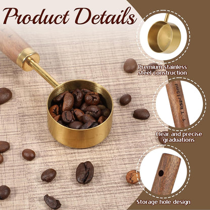 2 Pcs 15 ML Tablespoon Coffee Scoop, Stainless Steel Wood Teaspoon Scoop, Wood Long Handle Coffee-Bean Scoops, Measuring Scoops for Coffee, Tea, Spices (15ML, 5.8 Inch)