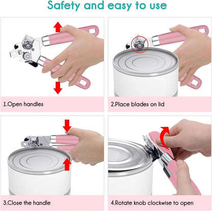 Can Opener,Professional 3-In-1 Multifunctional Manual Can Openers Bottle Opener,Kitchen Durable Stainless Steel Heavy Duty Can Opener Smooth Edge for Kitchen Seniors Friendly