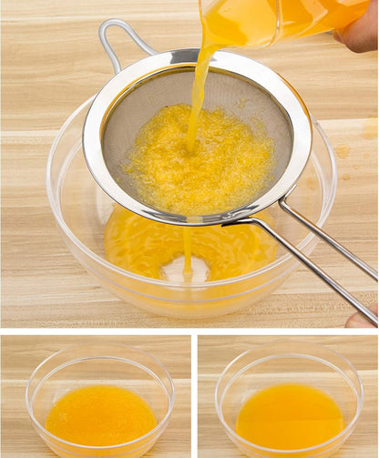 Kitchen Fine Mesh Strainers, 3 Pcs Stainless Steel Mesh Strainer with Handle, 2.7"+4.8"+7.1"- Ideal to Strain Pasta, Noodles, Quinoa, Tea, Sift & Sieve Flour & Powdered Sugar