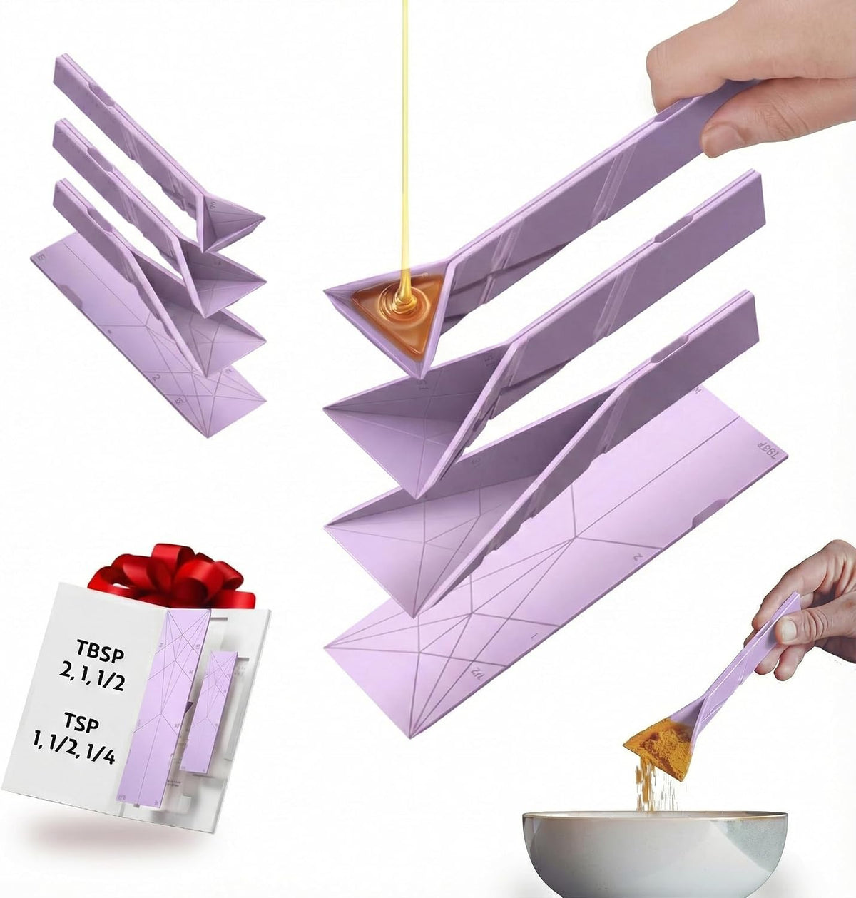 Original Flat 3-in-1 Folding Measuring Spoons | 2 Spoons fold into 6 Sizes | Magnetic | DuraBend Tech lasts 100k+ folds | LeakProof for Wet & Dry | Gift Packaging | Baking/Cooking (Purple)