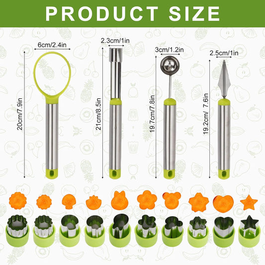 24 Pcs Fruit Carving Tools Set with Cartoon Animals Food Picks | Food-Safe Material, Multifunctional Melon Ball Scoop, Assorted Vegetable Cutters, Convenient Bento Making, kids lunch
