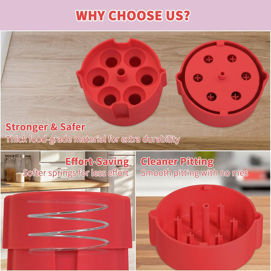 Cherry Pitter - Multiple Cherries Seed Remover, Labor-Saving Push Down Cherry Pitter Tool Pit Remover (Red)