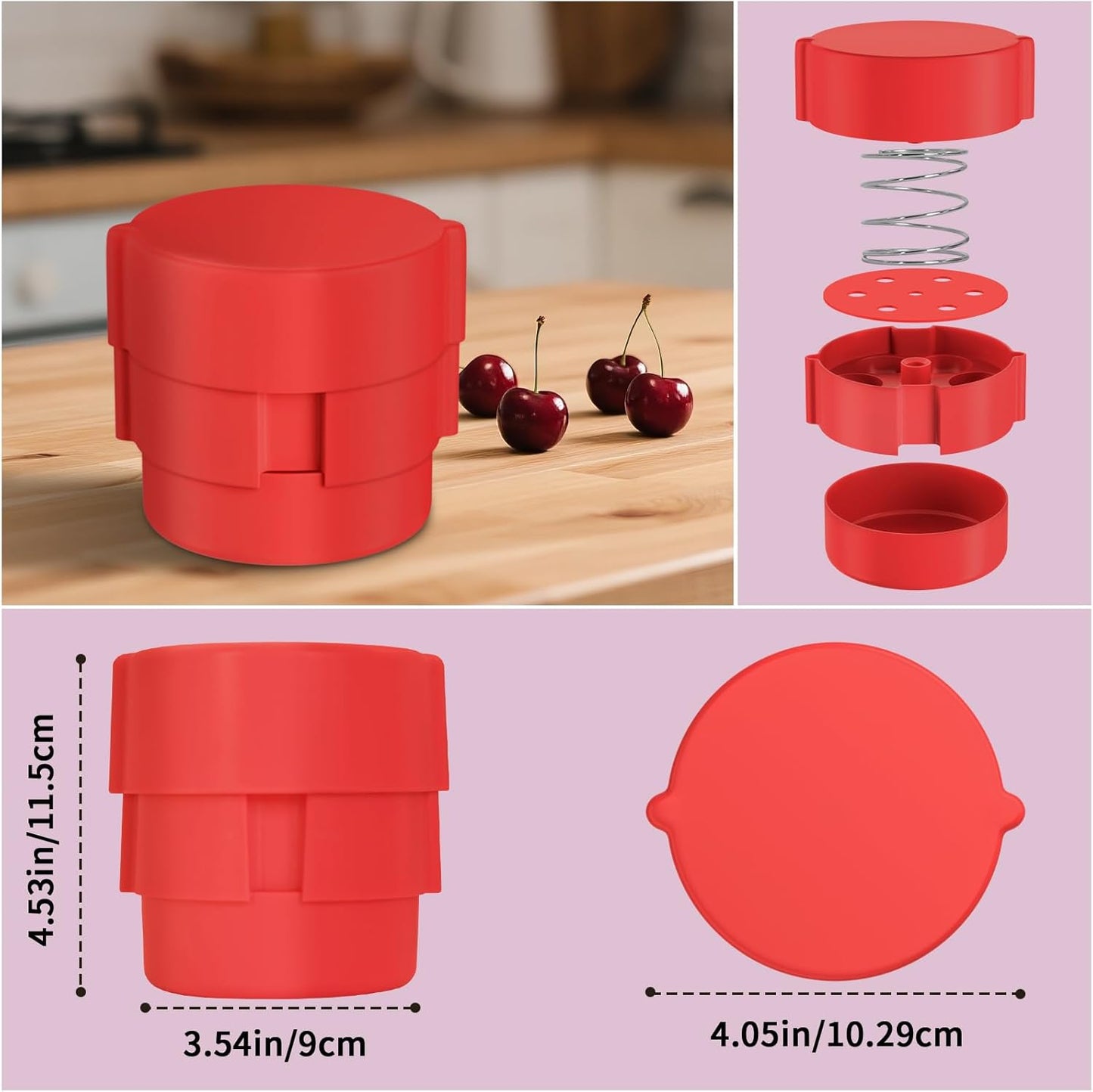 Cherry Pitter - Multiple Cherries Seed Remover, Labor-Saving Push Down Cherry Pitter Tool Pit Remover (Red)