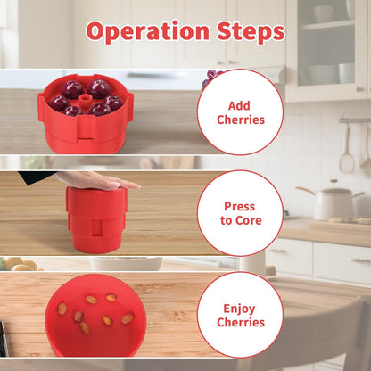 Cherry Pitter - Multiple Cherries Seed Remover, Labor-Saving Push Down Cherry Pitter Tool Pit Remover (Red)