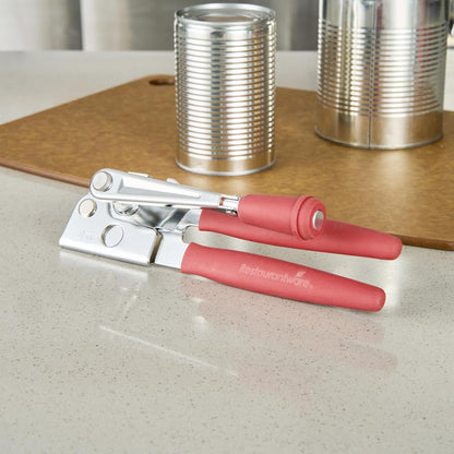 Stainless Steel Magnetic Manual Can Opener - German Standard Red Crank Can Opener with Magnet, Ergonomic Handles, Non-Slip - Heavy-Duty Hand Can Opener, Easy Turn, Sharp Blade
