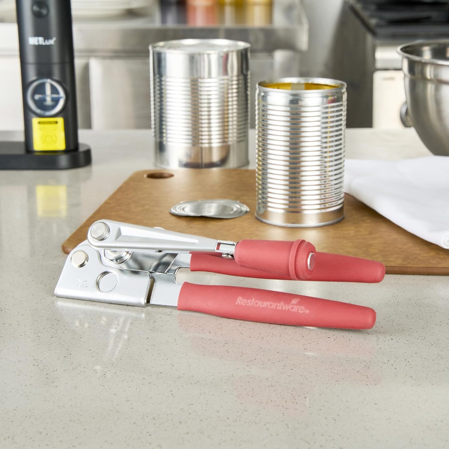 Stainless Steel Magnetic Manual Can Opener - German Standard Red Crank Can Opener with Magnet, Ergonomic Handles, Non-Slip - Heavy-Duty Hand Can Opener, Easy Turn, Sharp Blade