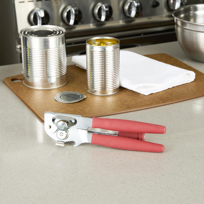 Stainless Steel Magnetic Manual Can Opener - German Standard Red Crank Can Opener with Magnet, Ergonomic Handles, Non-Slip - Heavy-Duty Hand Can Opener, Easy Turn, Sharp Blade