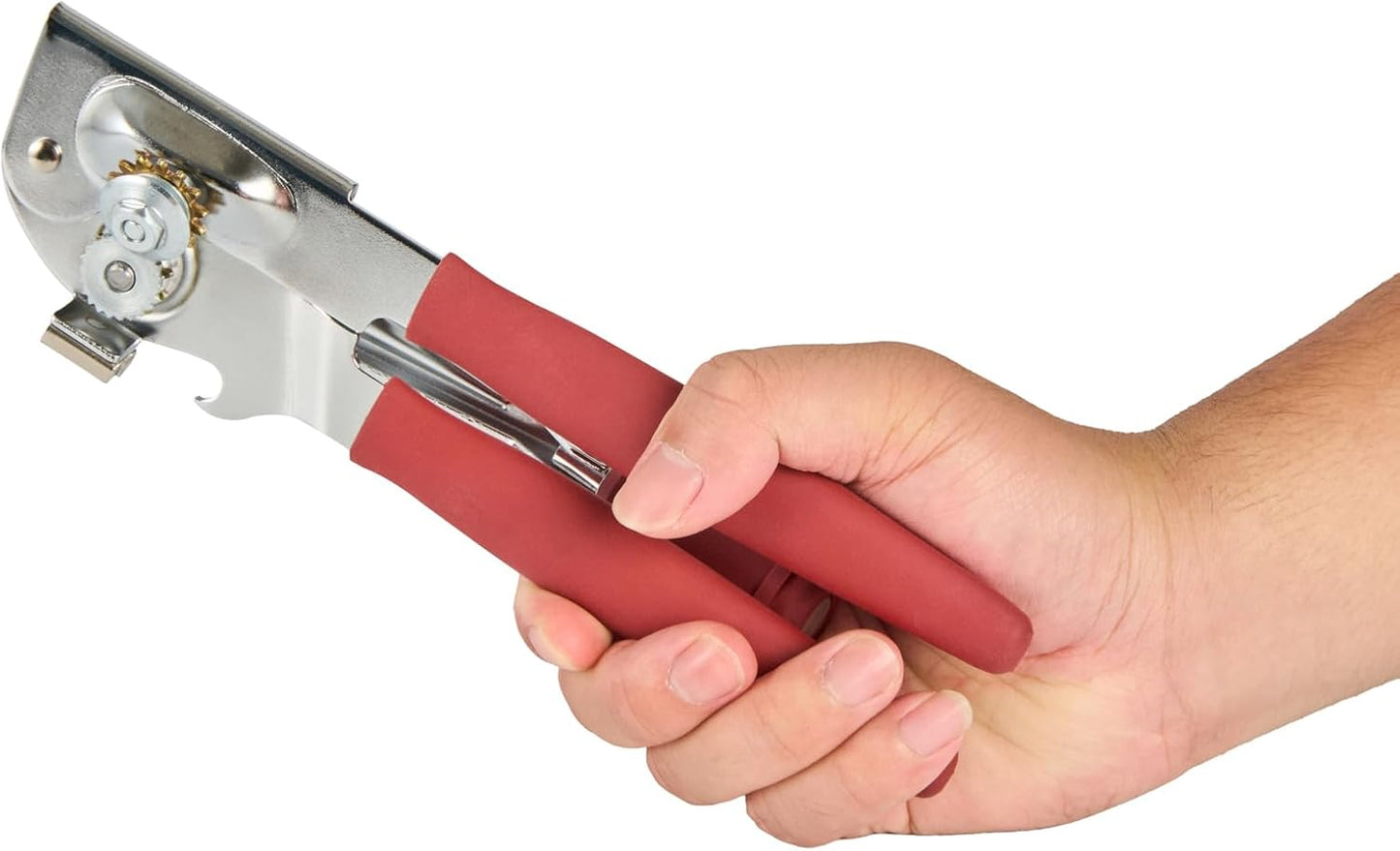 Stainless Steel Magnetic Manual Can Opener - German Standard Red Crank Can Opener with Magnet, Ergonomic Handles, Non-Slip - Heavy-Duty Hand Can Opener, Easy Turn, Sharp Blade