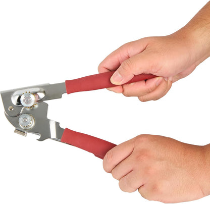 Stainless Steel Magnetic Manual Can Opener - German Standard Red Crank Can Opener with Magnet, Ergonomic Handles, Non-Slip - Heavy-Duty Hand Can Opener, Easy Turn, Sharp Blade