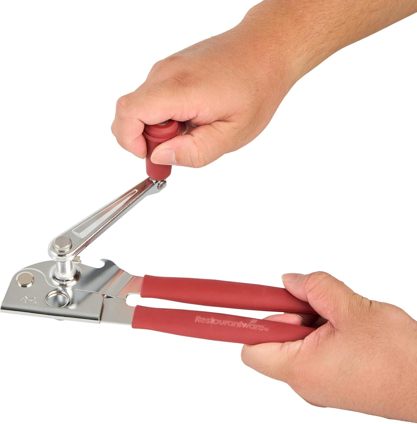 Stainless Steel Magnetic Manual Can Opener - German Standard Red Crank Can Opener with Magnet, Ergonomic Handles, Non-Slip - Heavy-Duty Hand Can Opener, Easy Turn, Sharp Blade
