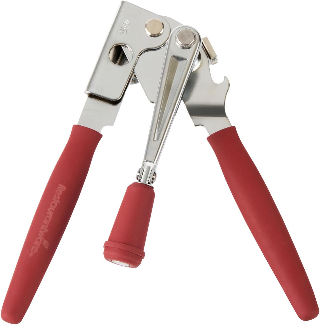 Stainless Steel Magnetic Manual Can Opener - German Standard Red Crank Can Opener with Magnet, Ergonomic Handles, Non-Slip - Heavy-Duty Hand Can Opener, Easy Turn, Sharp Blade