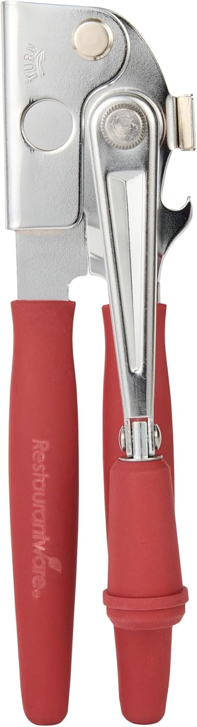 Stainless Steel Magnetic Manual Can Opener - German Standard Red Crank Can Opener with Magnet, Ergonomic Handles, Non-Slip - Heavy-Duty Hand Can Opener, Easy Turn, Sharp Blade