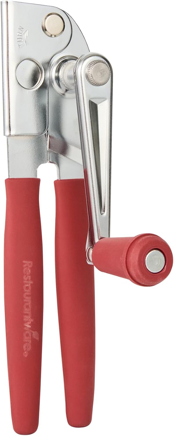 Stainless Steel Magnetic Manual Can Opener - German Standard Red Crank Can Opener with Magnet, Ergonomic Handles, Non-Slip - Heavy-Duty Hand Can Opener, Easy Turn, Sharp Blade